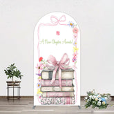 Aperturee - Aperturee Pink Book New Chapter Awaits Baby Shower Arch Backdrop